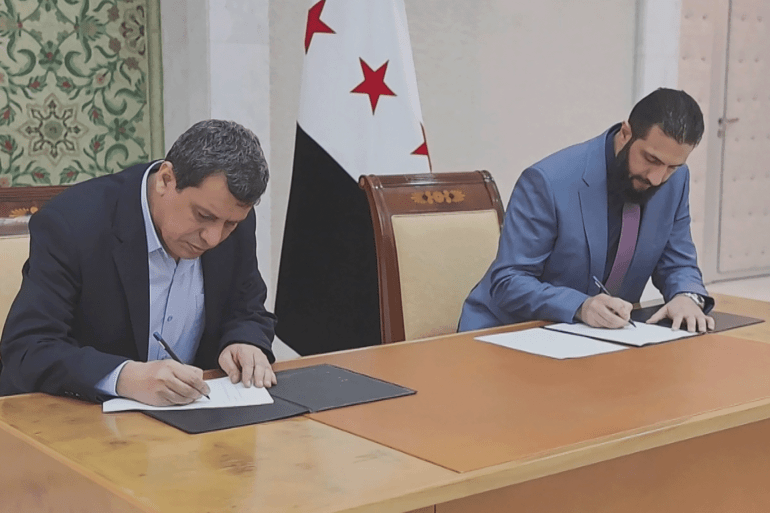 الشرع و مظلوم عبدي شاشة الجزيرة